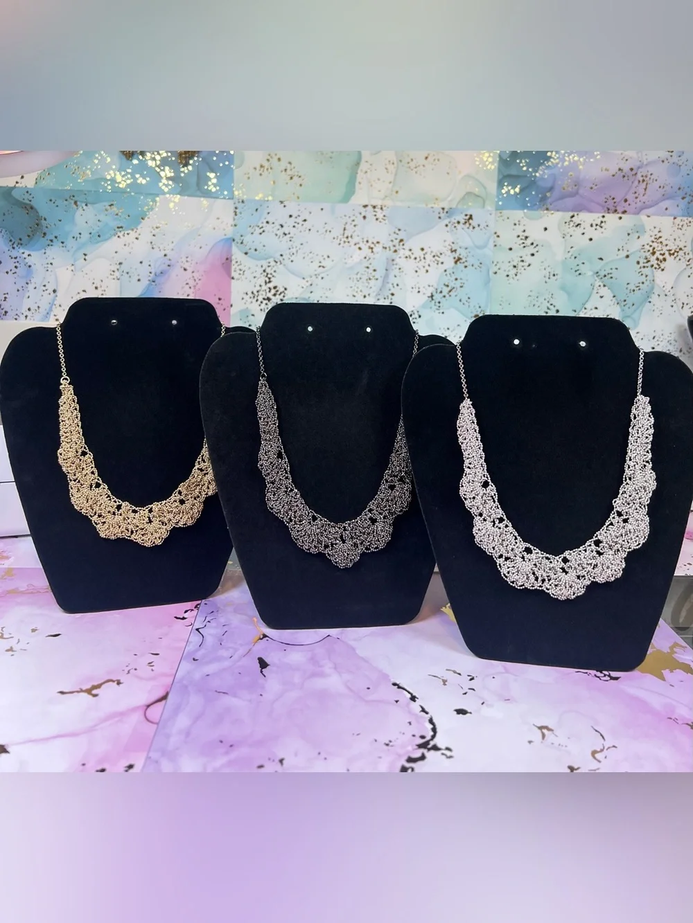 Elegant Gold Beaded Lace Necklace - Women Jewelry